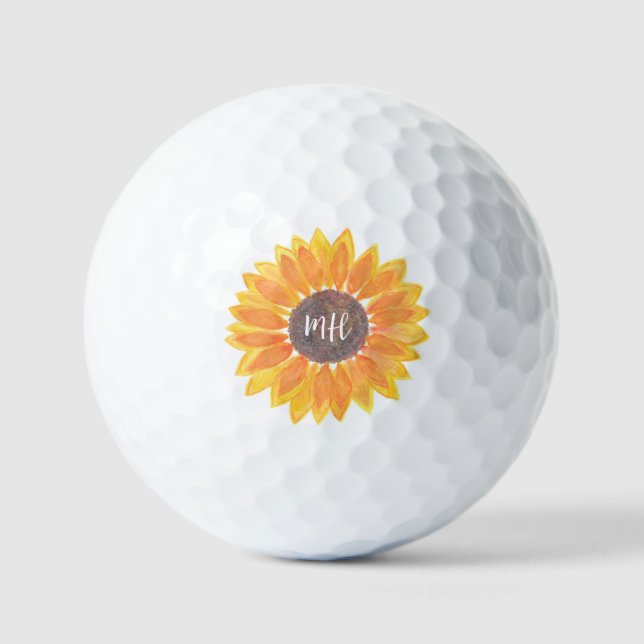 Personalisiertes Monogramm rustikale Sonnenblume Golfball (Vorderseite)