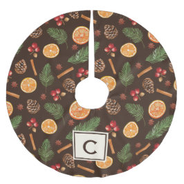 Personalisiertes Monogramm Rustikales Botanisches  Polyester Weihnachtsbaumdecke