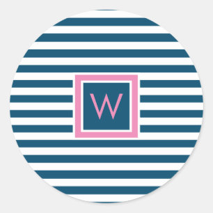Personalisiertes Monogramm Schieferblau und Weiß G Runder Aufkleber