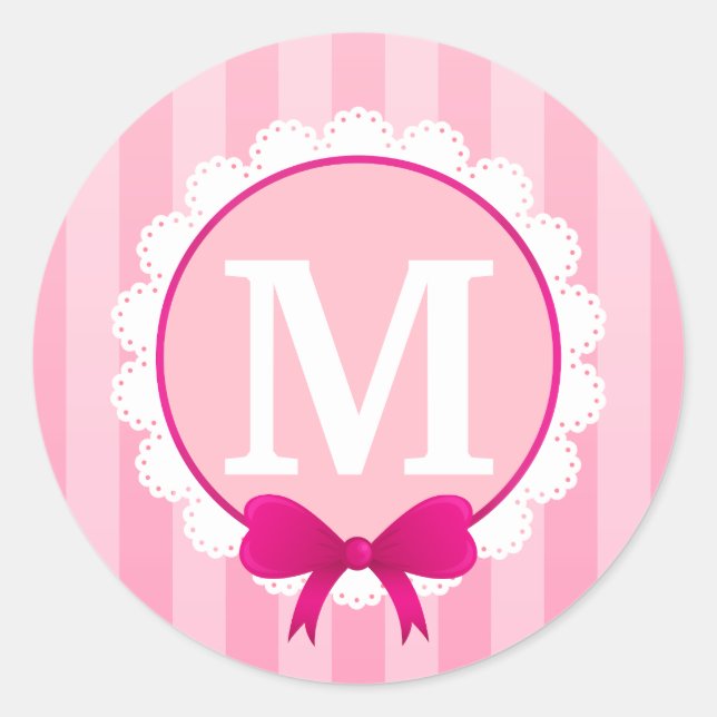 Personalisiertes Monogramm, schön rosa, weiß Runder Aufkleber (Vorderseite)