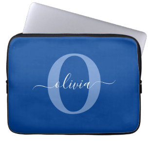 Personalisiertes Monogramm Schriftname Blau Weiß Laptopschutzhülle