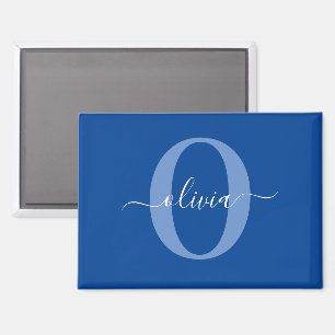 Personalisiertes Monogramm Schriftname Blau Weiß Magnet