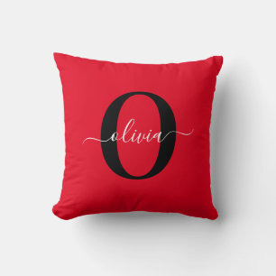 Personalisiertes Monogramm-Schriftname Rot Schwarz Kissen