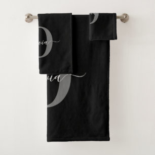 Personalisiertes Monogramm Schriftname Schwarz Wei Badhandtuch Set