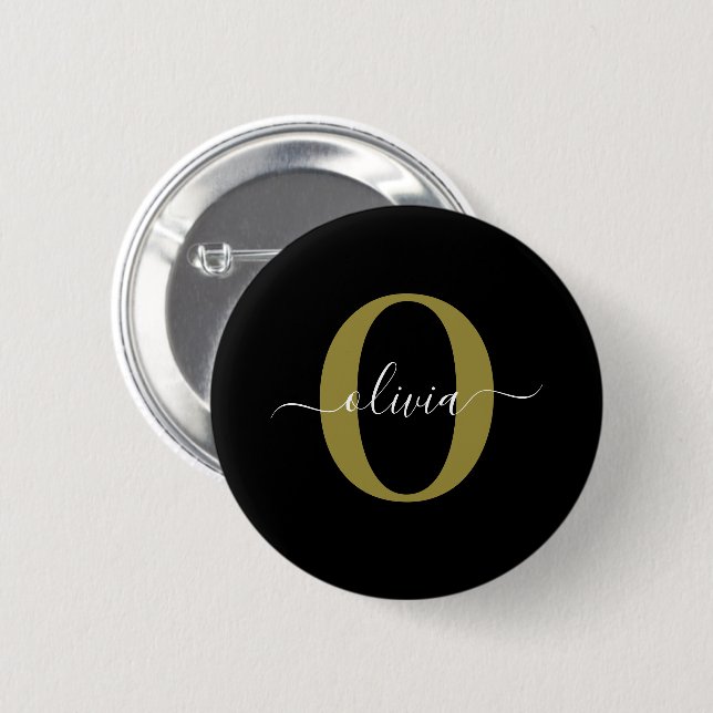 Personalisiertes Monogramm Schriftname Schwarz Wei Button (Vorne & Hinten)