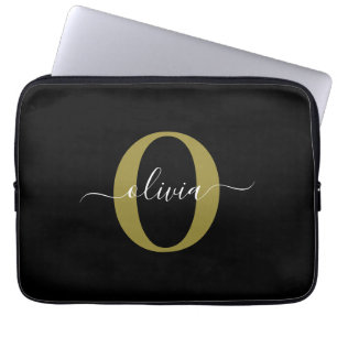 Personalisiertes Monogramm-Schriftname Schwarz Wei Laptopschutzhülle