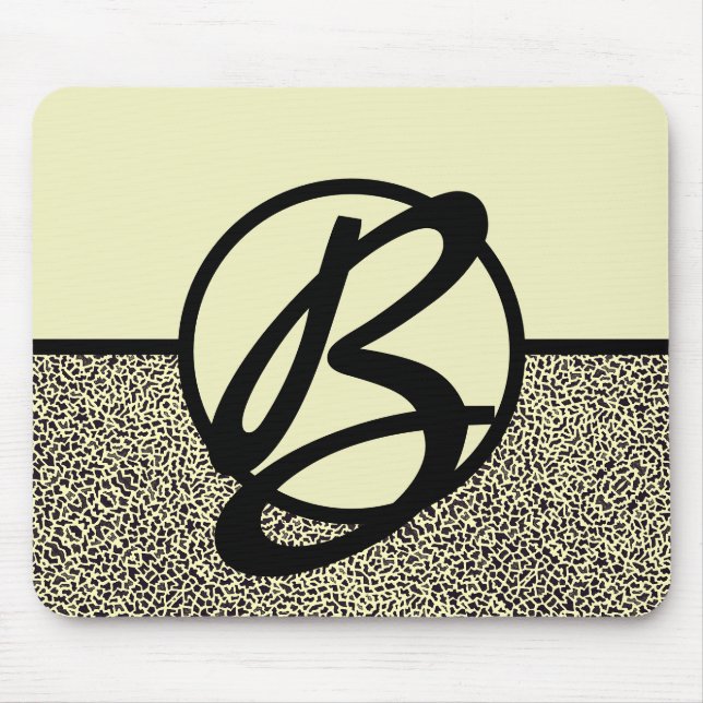 Personalisiertes Monogramm Schwarz Creme Leopard Mousepad (Vorne)