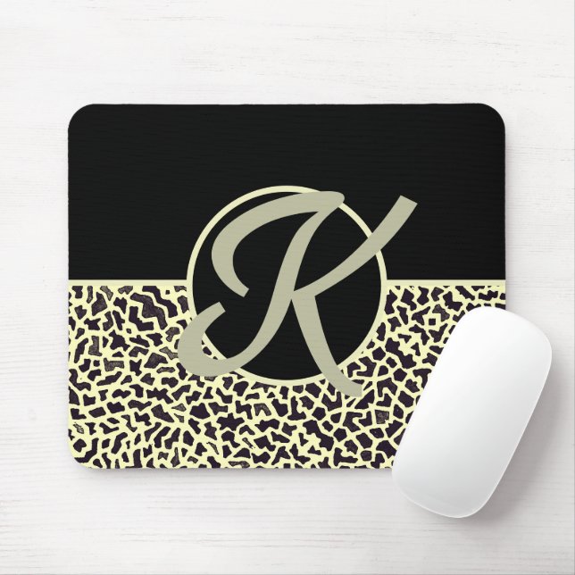Personalisiertes Monogramm Schwarz Creme Leopard Mousepad (Mit Mouse)