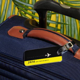 Personalisiertes Monogramm schwarz/gelb Flugzeug Gepäckanhänger