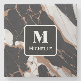 Personalisiertes Monogramm-Schwarz-Gold-Marmor Steinuntersetzer