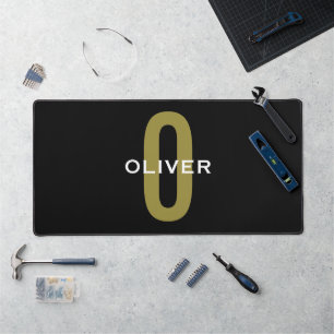 Personalisiertes Monogramm Schwarz Gold Weiß Name Schreibtischunterlage