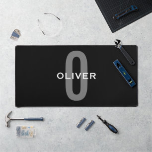 Personalisiertes Monogramm Schwarz Grau Weiß Name Schreibtischunterlage