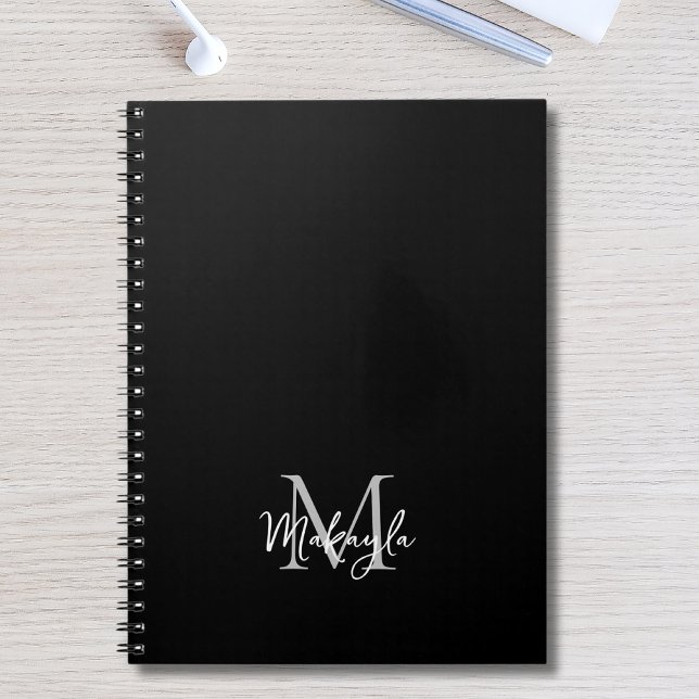 Personalisiertes Monogramm Schwarz Notizblock (Von Creator hochgeladen)