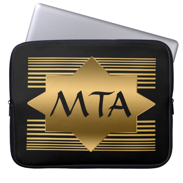 Personalisiertes Monogramm, schwarz und goldgeomet Laptopschutzhülle (Vorderseite)
