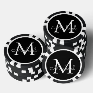 personalisiertes Monogramm schwarz und weiß einfac Pokerchips