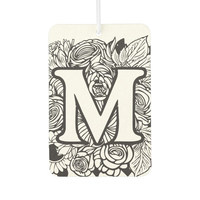Personalisiertes Monogramm Schwarz-Weiß-Flora Autolufterfrischer (Vorderseite)