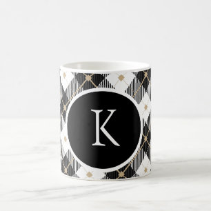 Personalisiertes Monogramm Schwarz Weiß Gold Karie Kaffeetasse