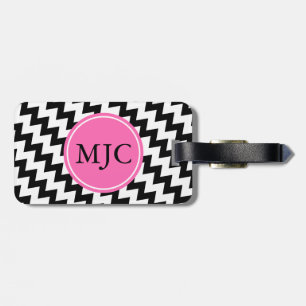 Personalisiertes Monogramm Schwarz/Weiß Zigzag Gepäckanhänger
