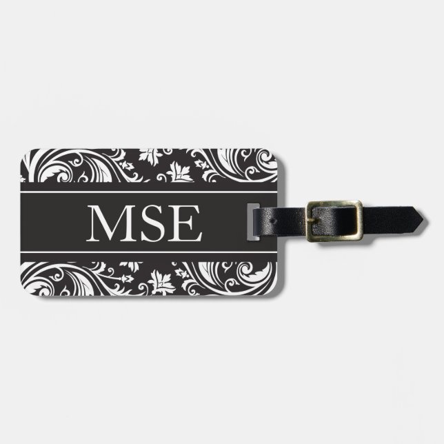 Personalisiertes Monogramm-Schwarz-weißes Gepäckanhänger (Vorderseite horizontal)
