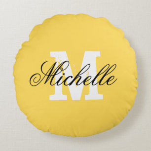 Personalisiertes Monogramm Senfgelb Rundwurf Rundes Kissen