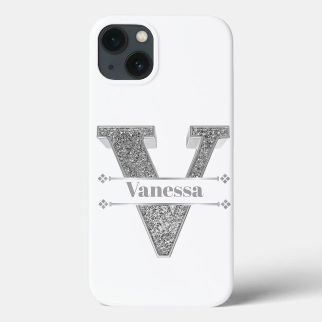 Personalisiertes Monogramm Silver Initial V Ihr Na Case-Mate iPhone Hülle (Rückseite)
