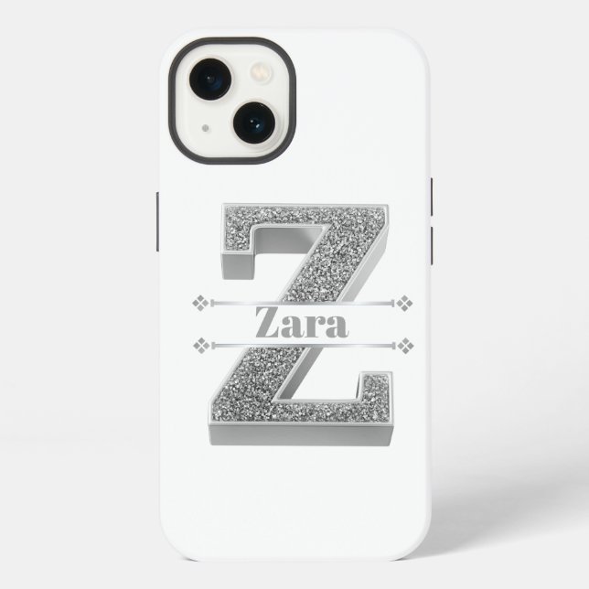 Personalisiertes Monogramm Silver Initial Z Ihr Na iPhone Hülle (Rückseite)
