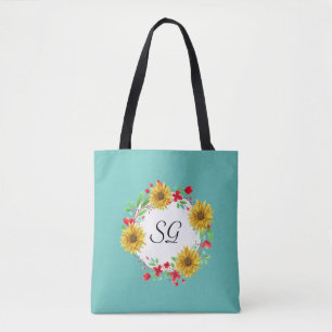 Personalisiertes Monogramm Sonnenblumen Shopping Tasche