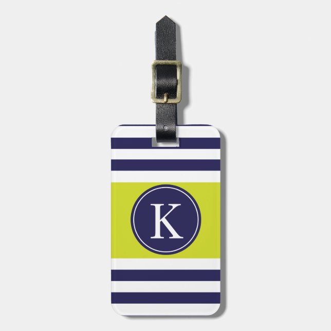 Personalisiertes Monogramm Stripes die Limone Gepäckanhänger (Vorderseite vertikal)