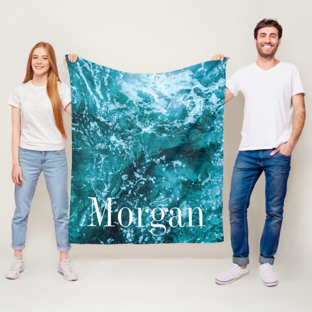 Personalisiertes Monogramm Türkiswellen Fleecedecke (Beispiel)