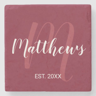 Personalisiertes Monogramm und Familienname Burgun Steinuntersetzer