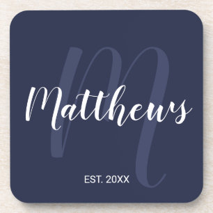 Personalisiertes Monogramm und Familienname in Nav Getränkeuntersetzer