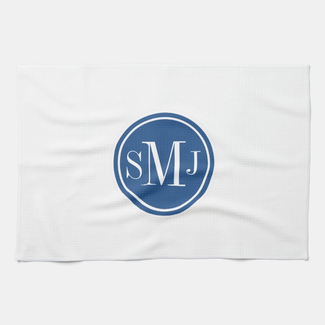 Personalisiertes Monogramm und klassisches Blau Geschirrtuch (Horizontal)