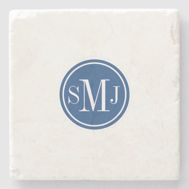 Personalisiertes Monogramm und klassisches Blau Steinuntersetzer (Vorderseite)