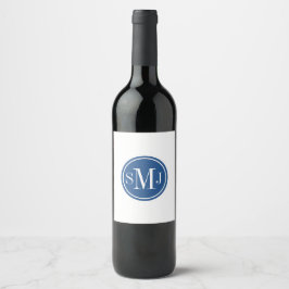 Personalisiertes Monogramm und klassisches Blau Weinetikett