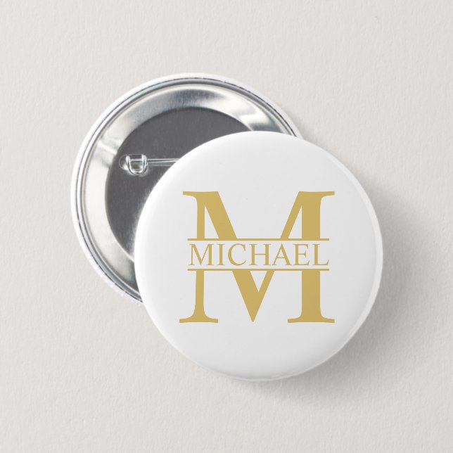 Personalisiertes Monogramm und Name aus Weiß und G Button (Vorne & Hinten)
