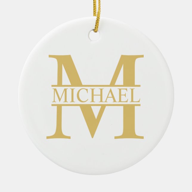 Personalisiertes Monogramm und Name aus Weiß und G Keramik Ornament (Vorne)