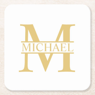 Personalisiertes Monogramm und Name aus Weiß und  Rechteckiger Pappuntersetzer