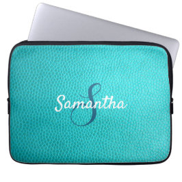Personalisiertes Monogramm und Name blaues Leder Laptopschutzhülle