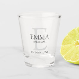 Personalisiertes Monogramm und Name Bridesmaid Schnapsglas