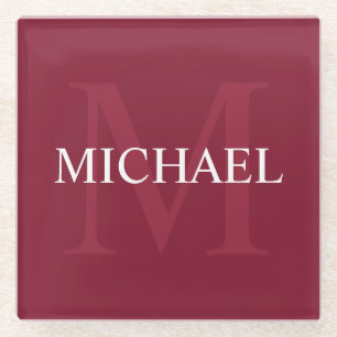 Personalisiertes Monogramm und Name Burgund Red Glasuntersetzer