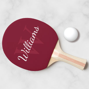 Personalisiertes Monogramm und Name Burgund Red Tischtennis Schläger