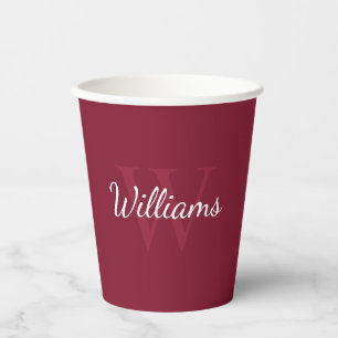 Personalisiertes Monogramm und Name Burgunderrot Pappbecher