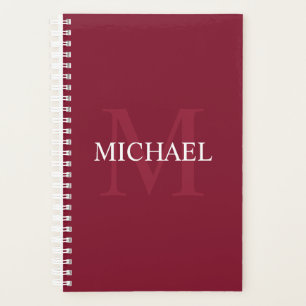 Personalisiertes Monogramm und Name Burgunderrot Planer