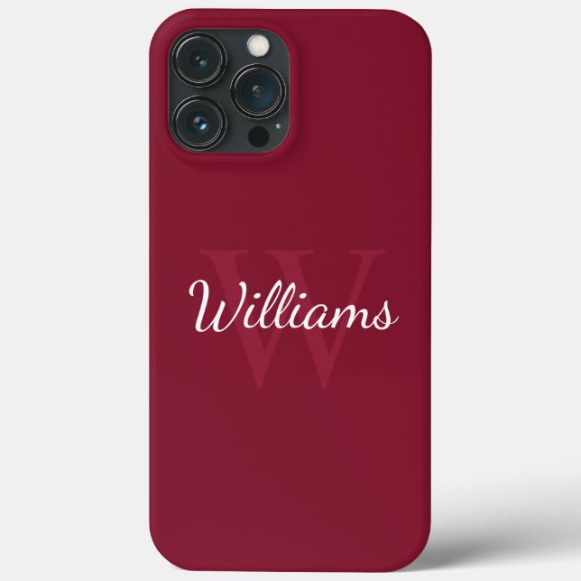 Personalisiertes Monogramm und Name Burgundy Red Case-Mate iPhone Hülle (Rückseite)