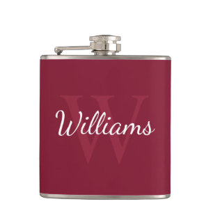 Personalisiertes Monogramm und Name Burgundy Red Flachmann