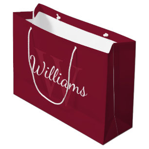 Personalisiertes Monogramm und Name Burgundy Red Große Geschenktüte