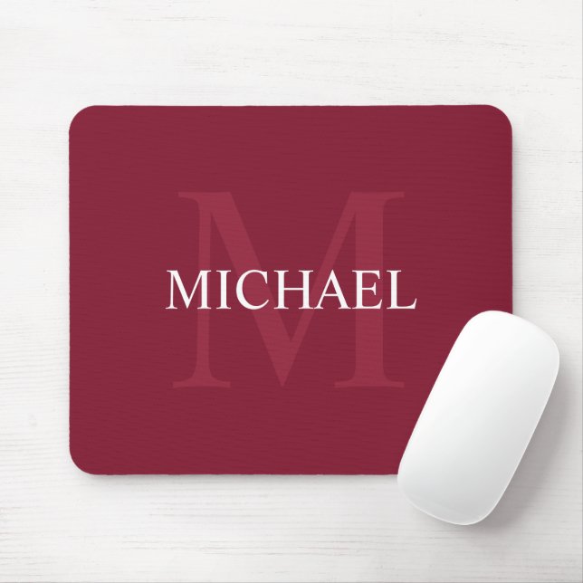 Personalisiertes Monogramm und Name Burgundy Red Mousepad (Mit Mouse)