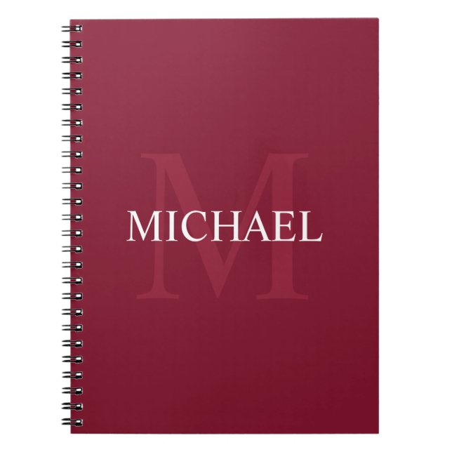 Personalisiertes Monogramm und Name Burgundy Red Notizblock (Vorderseite)