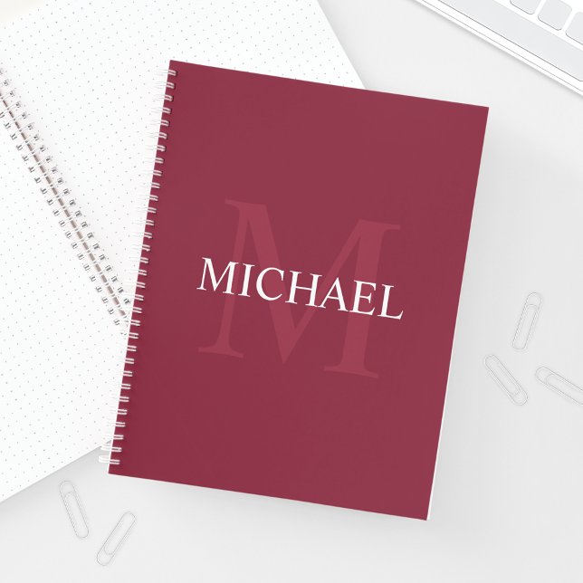 Personalisiertes Monogramm und Name Burgundy Red Notizbuch (Von Creator hochgeladen)