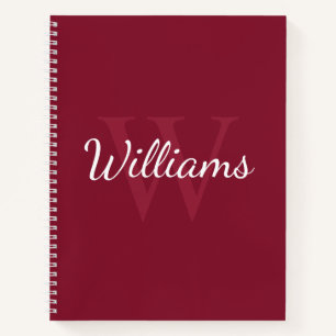 Personalisiertes Monogramm und Name Burgundy Red Notizbuch